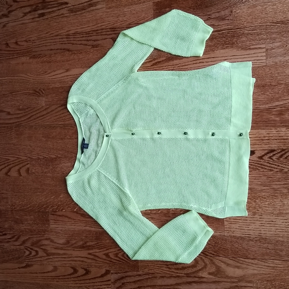 (M) American Eagle Netting Design Cardigan Neon Yellow/Green Knit Eyelet Punk